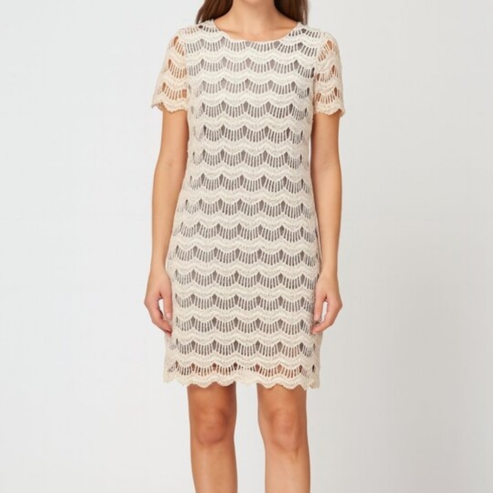Kate Spade New York Virginia Scallop Lace Shift Dress Sz2 White Crochet